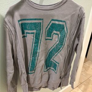 Gray Sweatshirt with Green Number Print